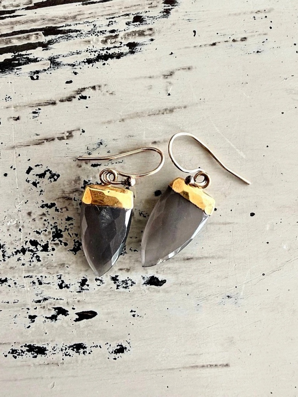 Gray Labradorite 14K Gold Vermeil Drop Earrings Handmade ~ Like New